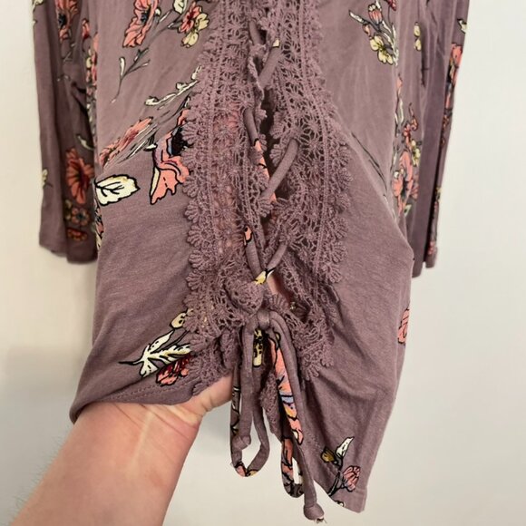 MAURICES 2 Plus Size Crochet and Lace Up Floral Top Mauve Purple 3/4 Sleeve Boho - Picture 9 of 15
